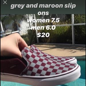 VANS GREY MAROON SLIPONS W7.5 M6.0